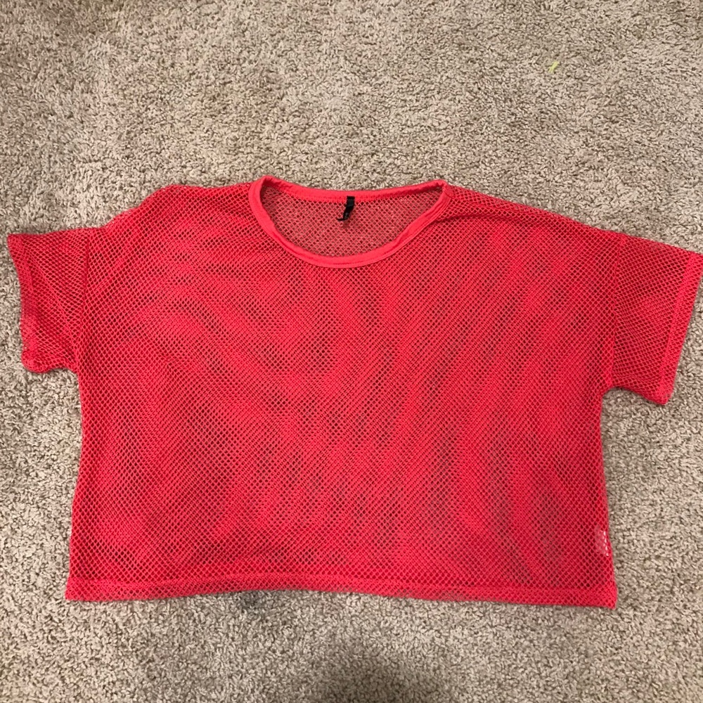 Neon Pink Cropped Fishnet Tee